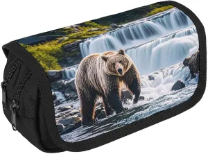 Pencil Bag Grizzlies in River Falls Pencil Pouch Large Capacity Pen Box Double Zipper Storage Bag 2 Compartments Portable Multifunctional Bag Desk Organizer Pen Case