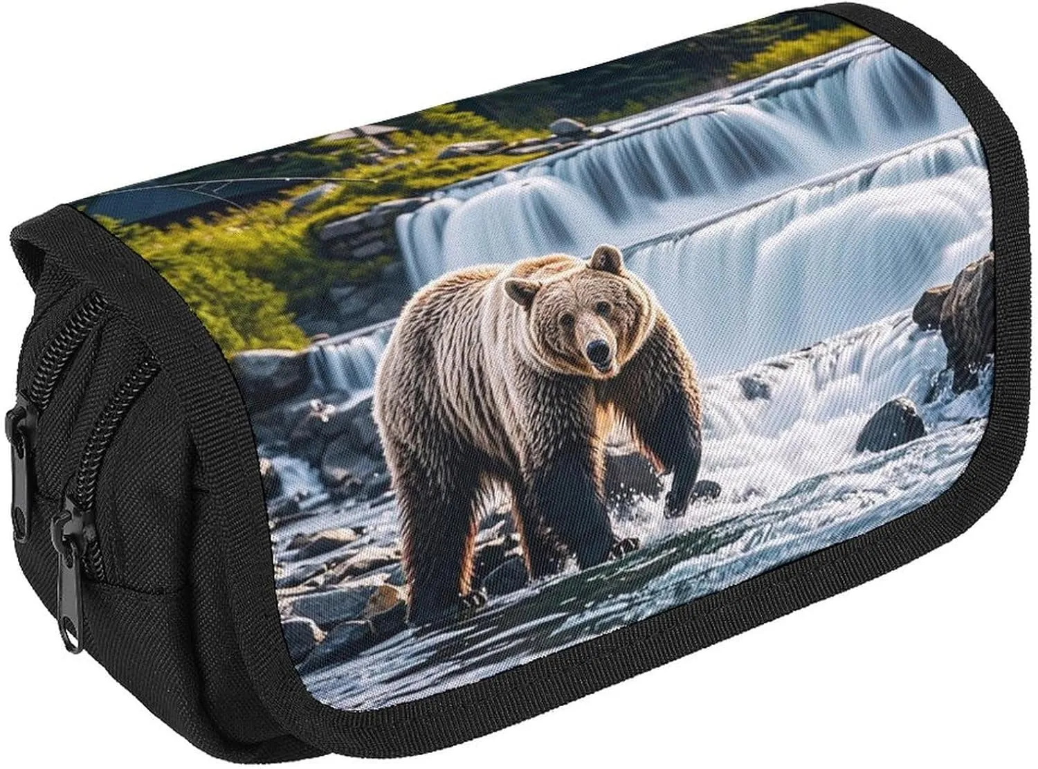 Pencil Bag Grizzlies in River Falls Pencil Pouch Large Capacity Pen Box Double Zipper Storage Bag 2 Compartments Portable Multifunctional Bag Desk Organizer Pen Case