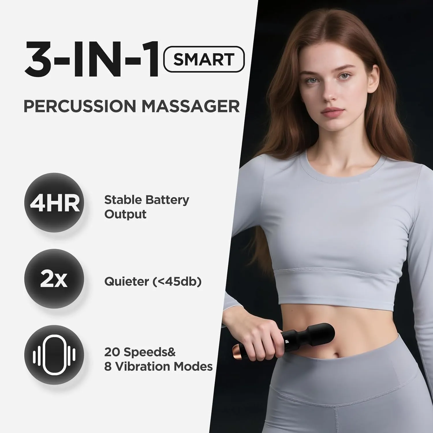Personal Massager Women - Quiet Handheld 4-Hour Cordless Percussion Body Massager for Deep Back Relief, 8-Speed & 20-Mode