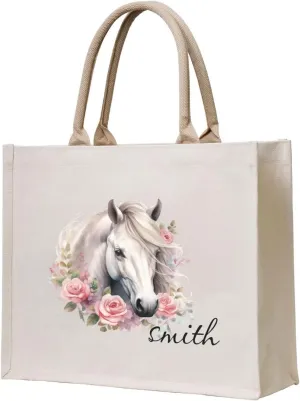 Personalized Canvas Beach Tote Bags for Shopping Travel, Birthday Bridesmaid Christmas Gifts for Women