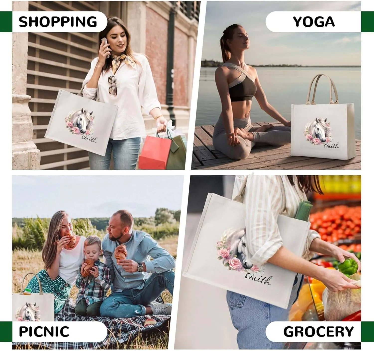 Personalized Canvas Beach Tote Bags for Shopping Travel, Birthday Bridesmaid Christmas Gifts for Women