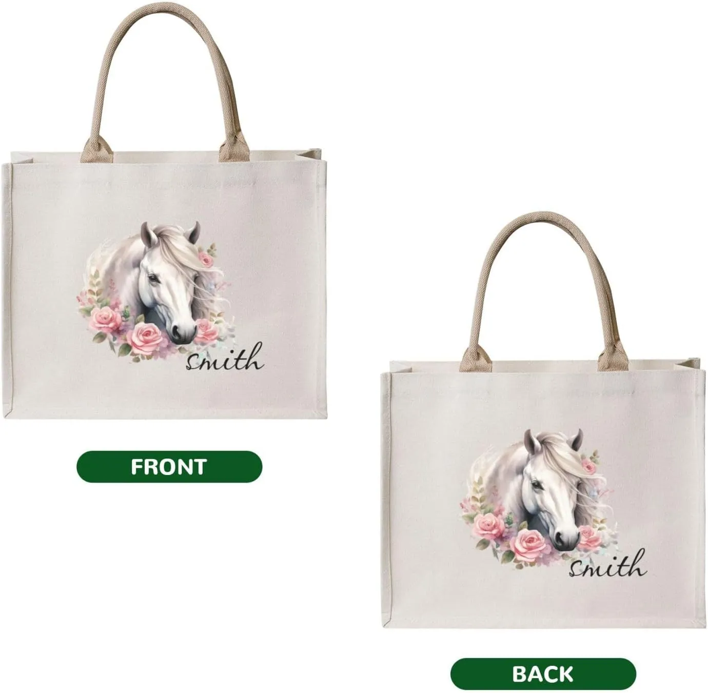 Personalized Canvas Beach Tote Bags for Shopping Travel, Birthday Bridesmaid Christmas Gifts for Women