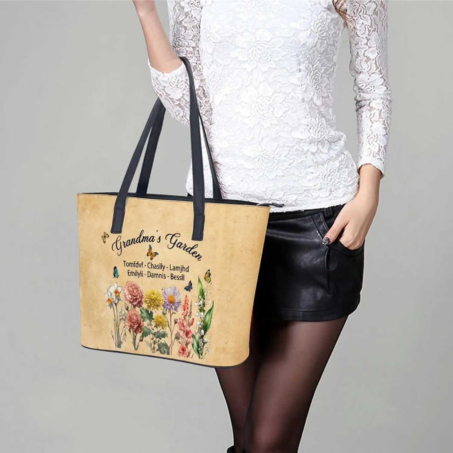 Personalized Grandma Name Single Shoulder Bag Custom 1-15 Name Mom Grandmother Leather Handbag Loving Gifts For Her