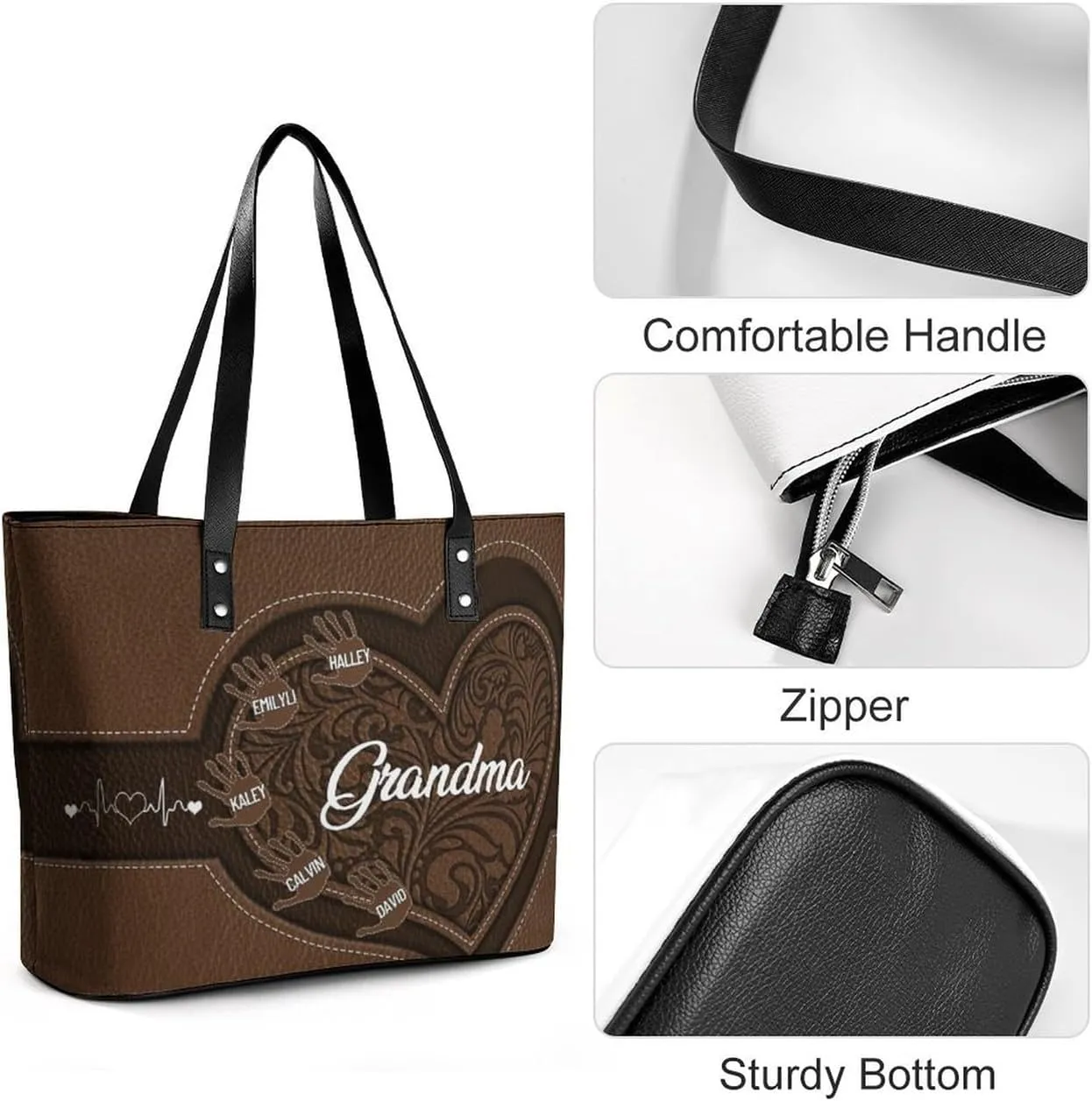 Personalized Grandma Single Shoulder Bag Custom Name Grandmother Leather Handbag Loving Gift For Grandma Mom Birthday