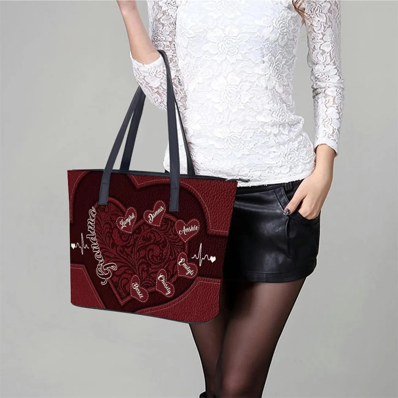 Personalized Grandma Single Shoulder Bag Custom Name Grandmother Leather Handbag Loving Gift For Grandma Mom Birthday