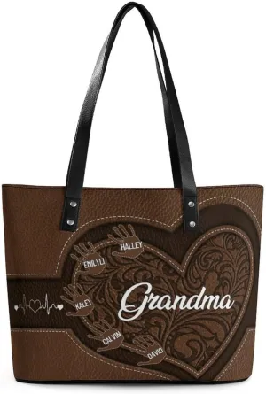 Personalized Grandma Single Shoulder Bag Custom Name Grandmother Leather Handbag Loving Gift For Grandma Mom Birthday