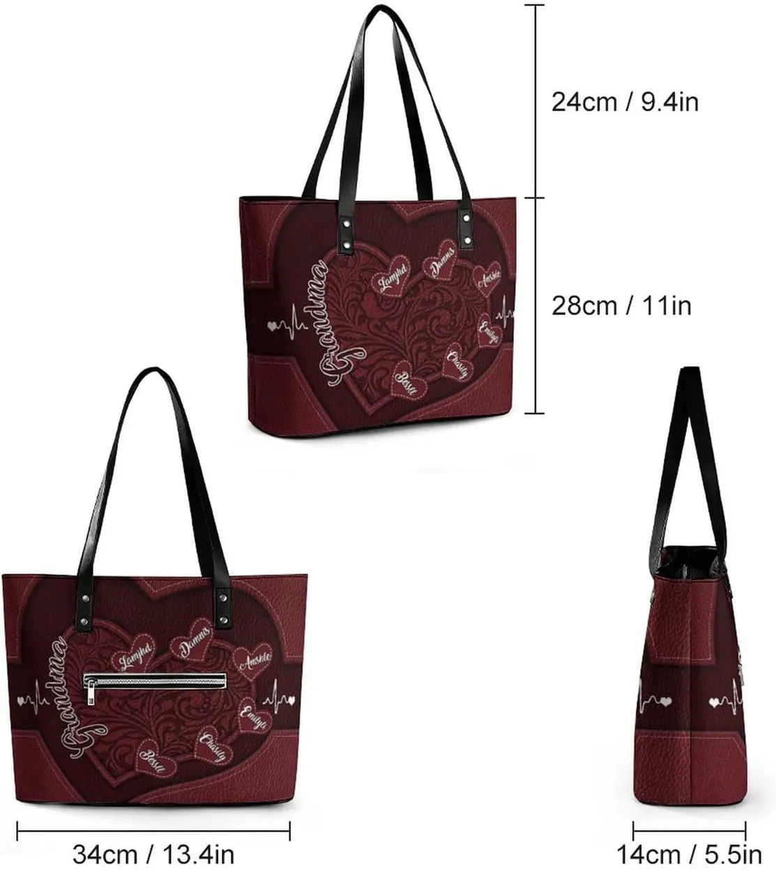 Personalized Grandma Single Shoulder Bag Custom Name Grandmother Leather Handbag Loving Gift For Grandma Mom Birthday