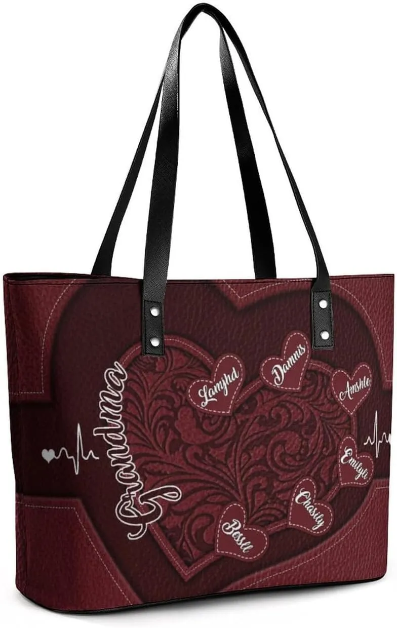 Personalized Grandma Single Shoulder Bag Custom Name Grandmother Leather Handbag Loving Gift For Grandma Mom Birthday