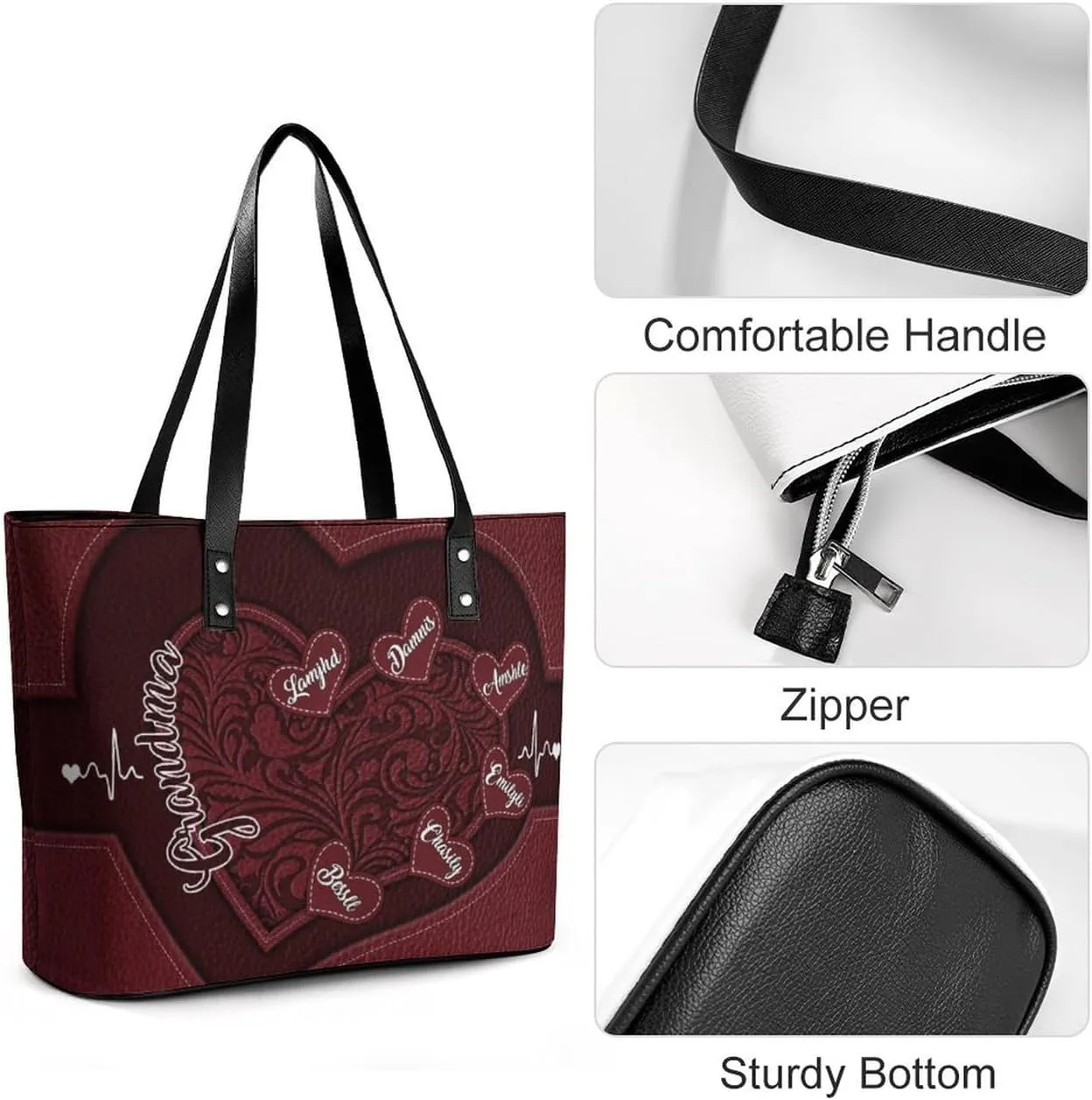 Personalized Grandma Single Shoulder Bag Custom Name Grandmother Leather Handbag Loving Gift For Grandma Mom Birthday
