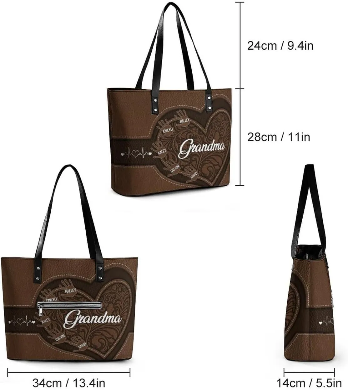 Personalized Grandma Single Shoulder Bag Custom Name Grandmother Leather Handbag Loving Gift For Grandma Mom Birthday