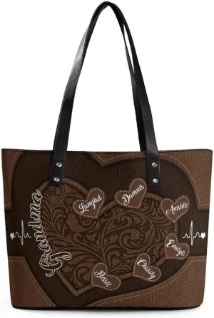 Personalized Grandma Single Shoulder Bag Custom Name Grandmother Leather Handbag Loving Gift For Grandma Mom Birthday