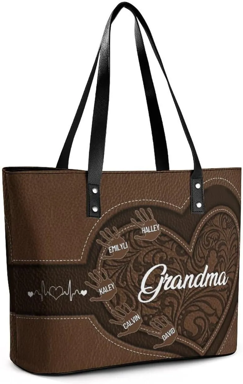 Personalized Grandma Single Shoulder Bag Custom Name Grandmother Leather Handbag Loving Gift For Grandma Mom Birthday