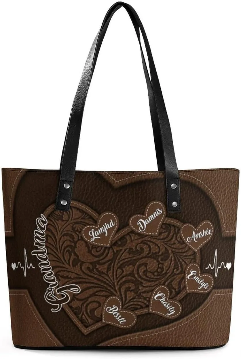 Personalized Grandma Single Shoulder Bag Custom Name Grandmother Leather Handbag Loving Gift For Grandma Mom Birthday