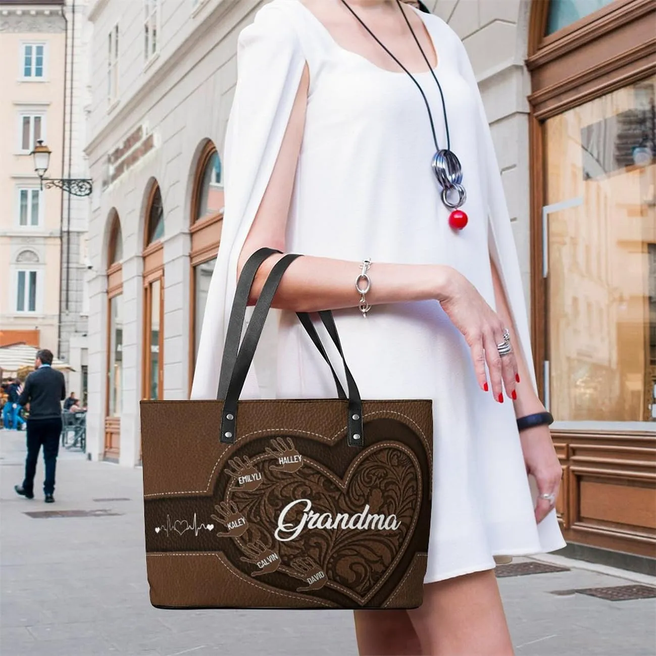 Personalized Grandma Single Shoulder Bag Custom Name Grandmother Leather Handbag Loving Gift For Grandma Mom Birthday