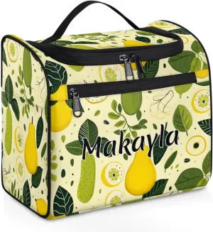 Personalized Hanging Travel Toiletry Bag for Women Girls Custom Name Toiletry Bag with Name Daily Travel Lemon Pear Cosmetic Bag
