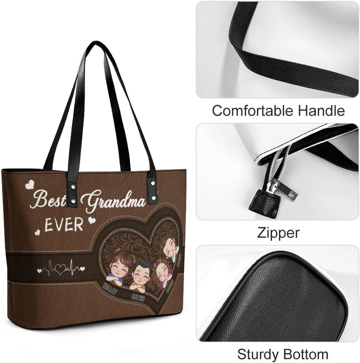 Personalized Mom Single Shoulder Bag Custom Name Grandmother Leather Handbag Loving Gift For Grandma Mother