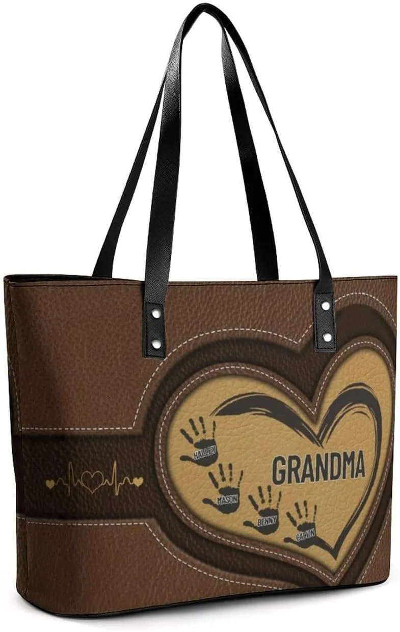 Personalized Mom Single Shoulder Bag Custom Name Grandmother Leather Handbag Loving Gift For Grandma Mother