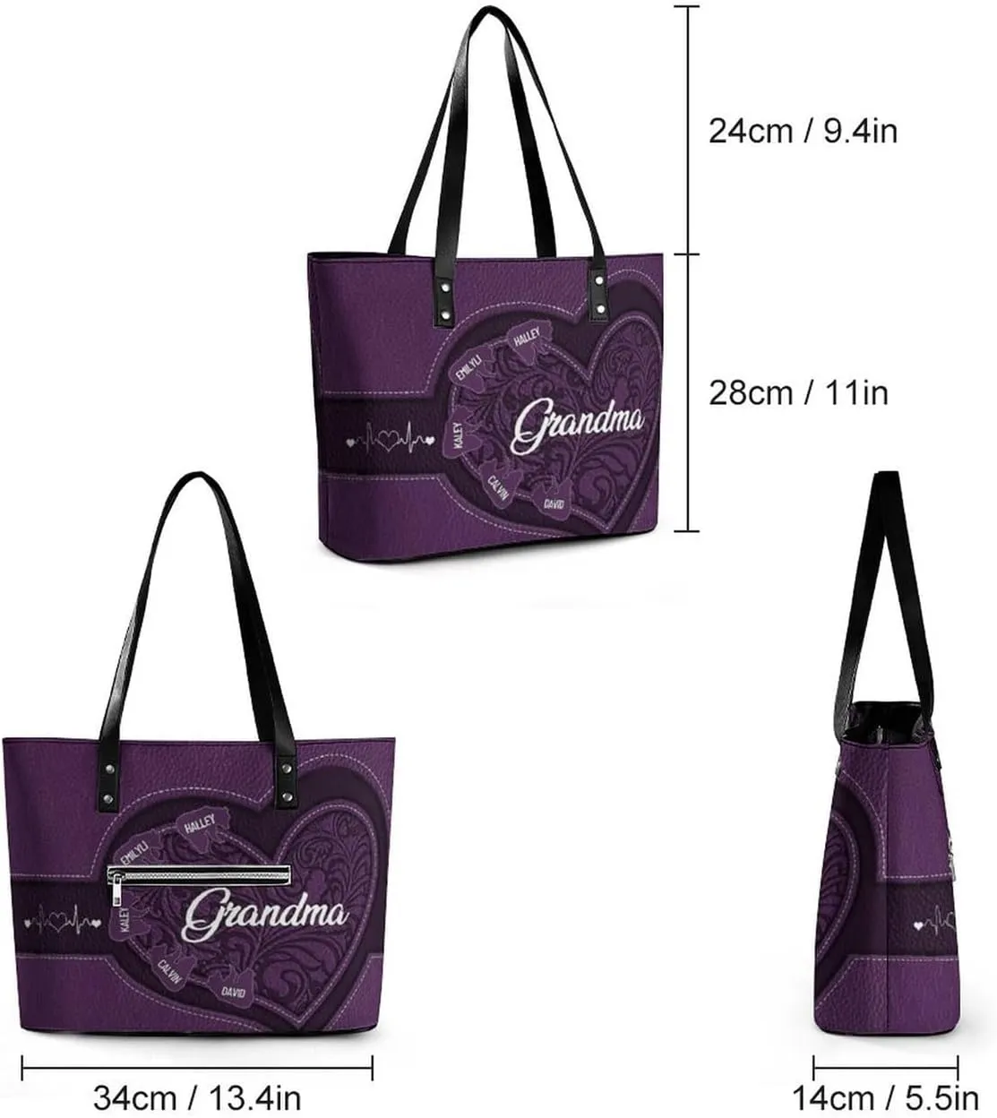 Personalized Mom Single Shoulder Bag Custom Name Grandmother Leather Handbag Loving Gift For Grandma Mother