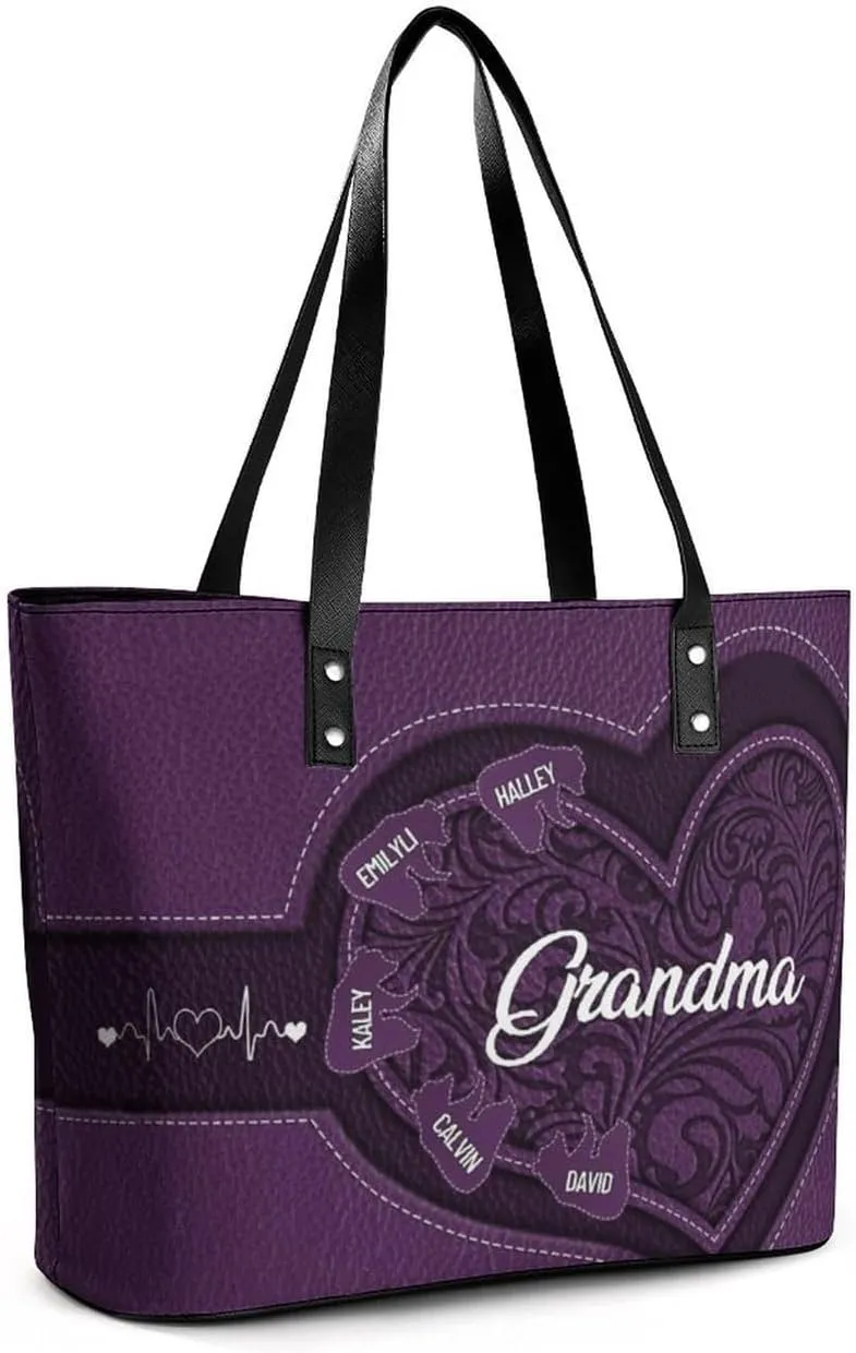 Personalized Mom Single Shoulder Bag Custom Name Grandmother Leather Handbag Loving Gift For Grandma Mother