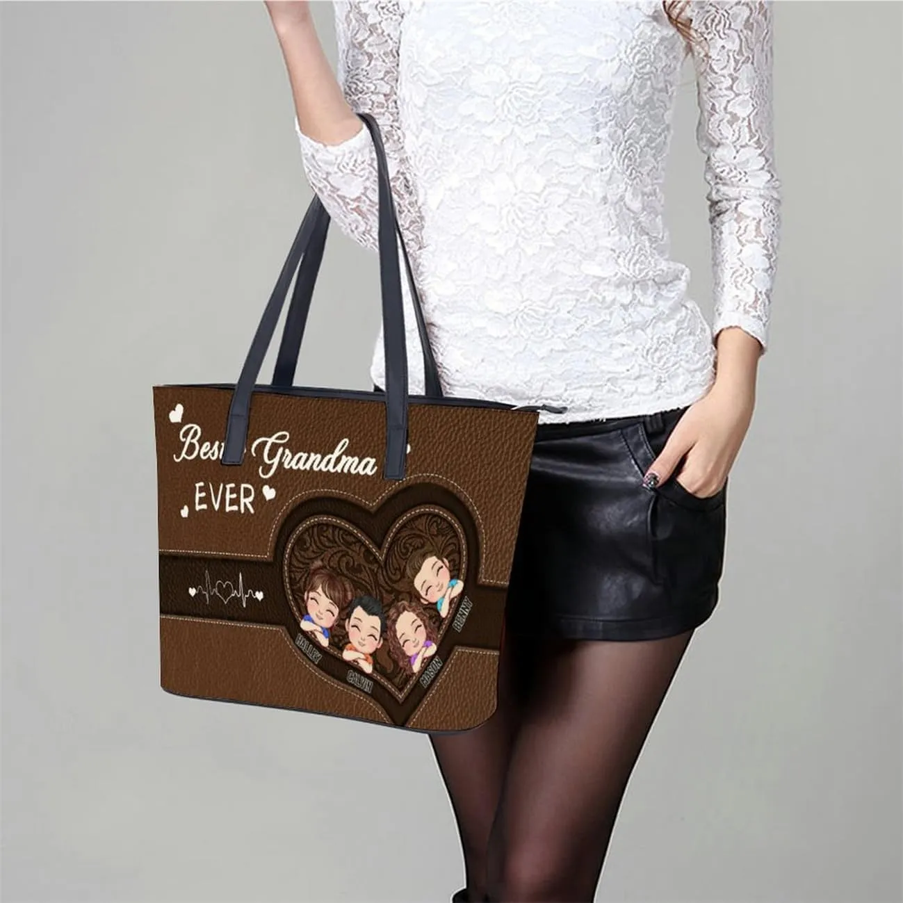 Personalized Mom Single Shoulder Bag Custom Name Grandmother Leather Handbag Loving Gift For Grandma Mother