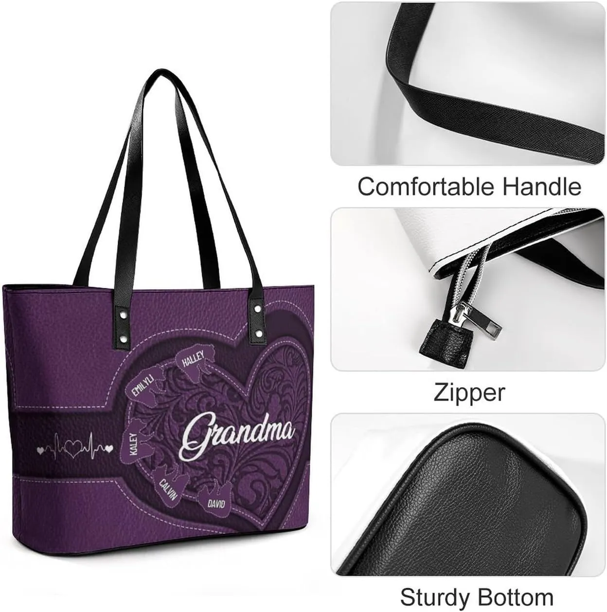 Personalized Mom Single Shoulder Bag Custom Name Grandmother Leather Handbag Loving Gift For Grandma Mother