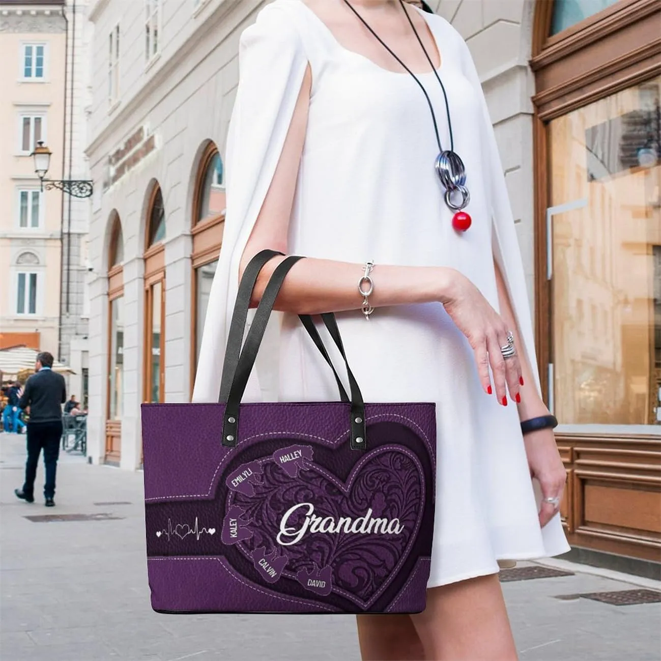 Personalized Mom Single Shoulder Bag Custom Name Grandmother Leather Handbag Loving Gift For Grandma Mother