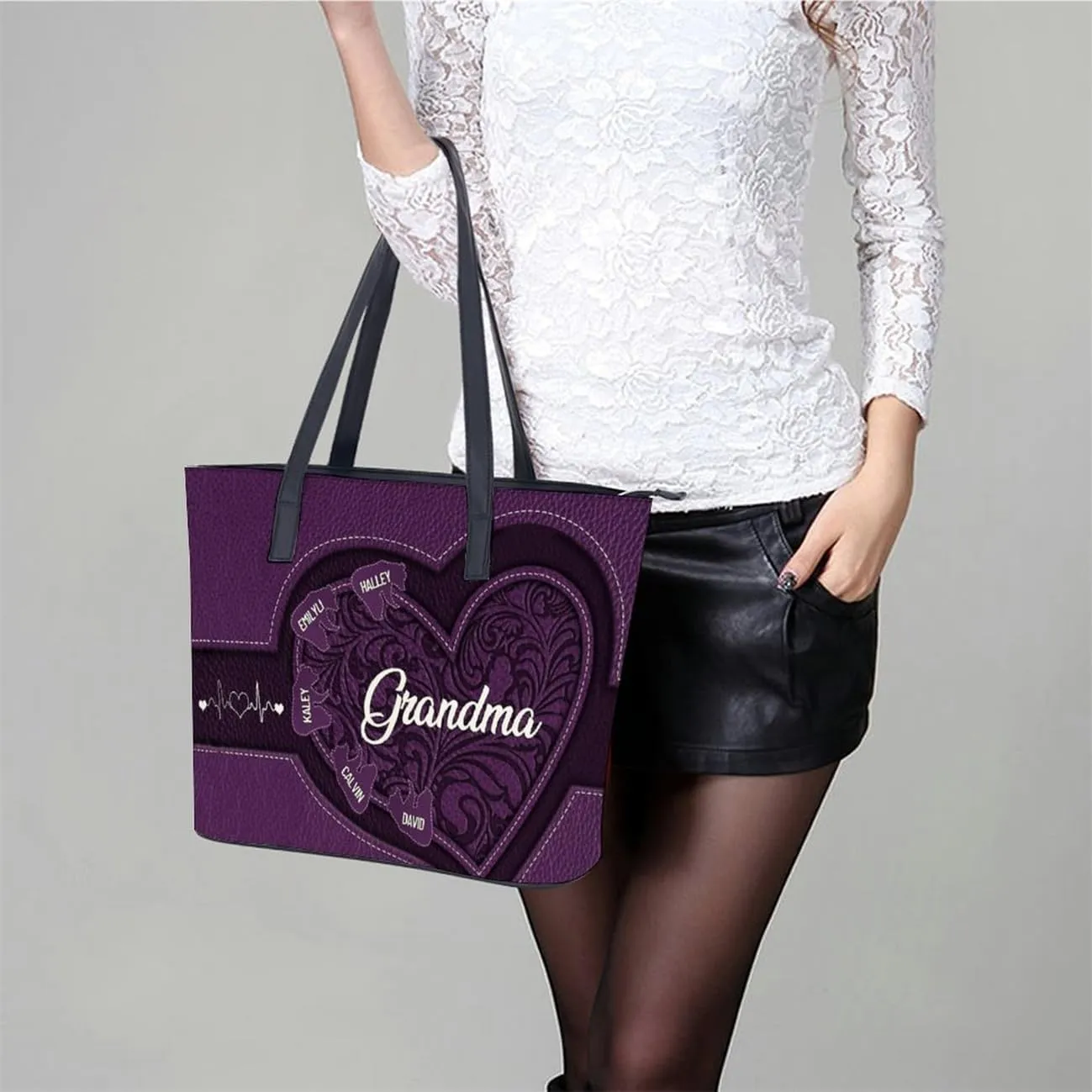 Personalized Mom Single Shoulder Bag Custom Name Grandmother Leather Handbag Loving Gift For Grandma Mother