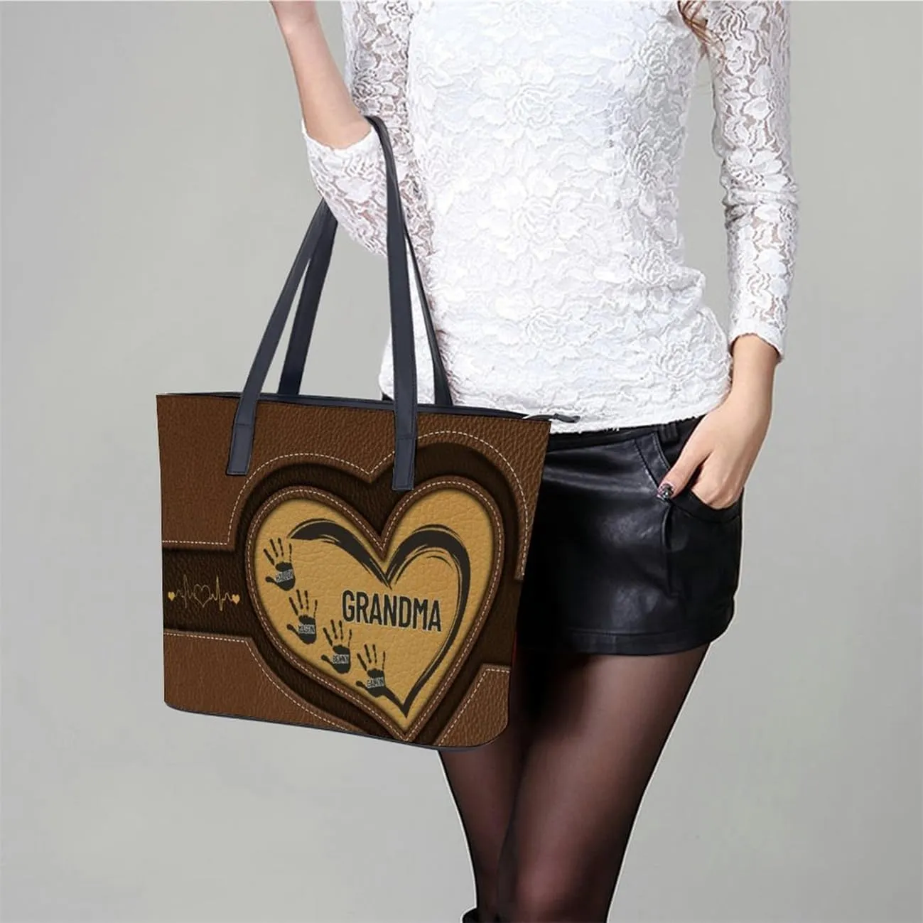Personalized Mom Single Shoulder Bag Custom Name Grandmother Leather Handbag Loving Gift For Grandma Mother