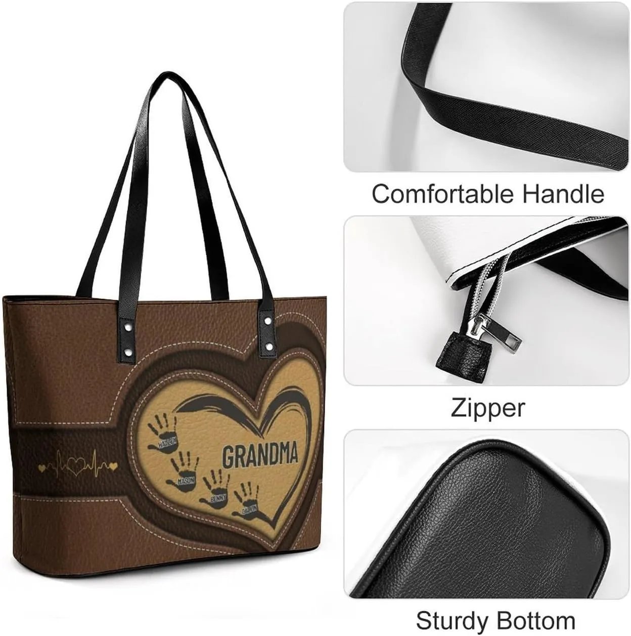 Personalized Mom Single Shoulder Bag Custom Name Grandmother Leather Handbag Loving Gift For Grandma Mother