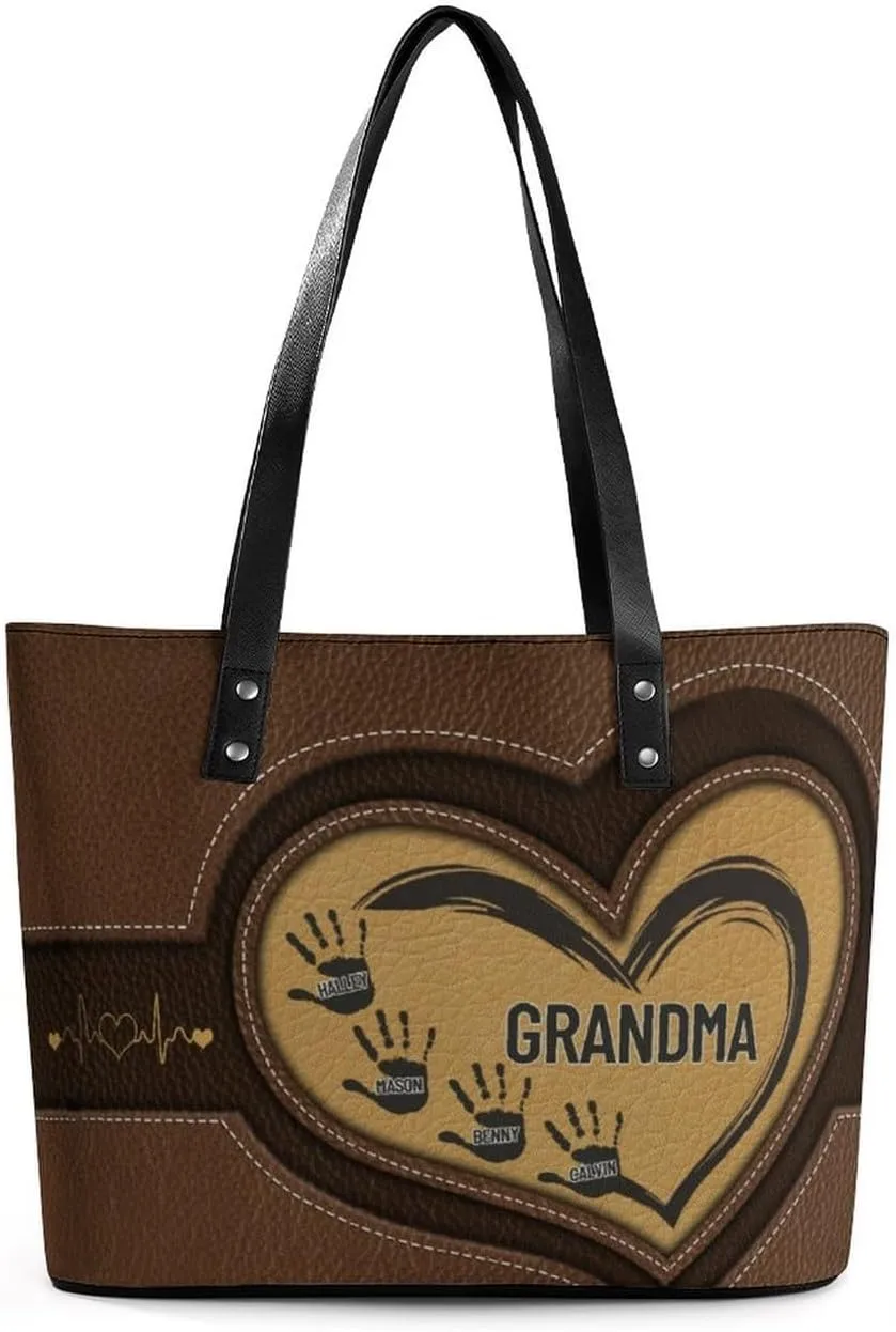 Personalized Mom Single Shoulder Bag Custom Name Grandmother Leather Handbag Loving Gift For Grandma Mother