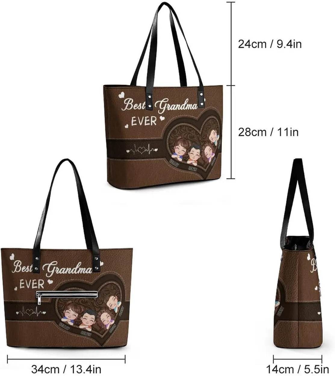 Personalized Mom Single Shoulder Bag Custom Name Grandmother Leather Handbag Loving Gift For Grandma Mother