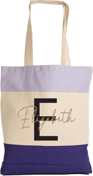 Personalized Tri-Color Canvas Tote Bag – Custom Name & Initials Printed, Eco-Friendly Reusable 15"x15"x3" Cotton Tote with Vinyl & DTF Printing – Durable, Stylish, Perfect for Shopping & Everyday Use
