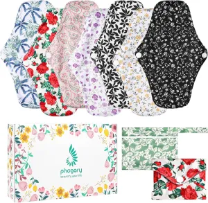PHOGARY 7 Packs Reusable Menstrual Pads, Breathable Mesh Surface Cloth Sanitary Pads for Heavy Flow with Wet Bag, Washable Overnight Cloth Panty Liners with Wings for Women