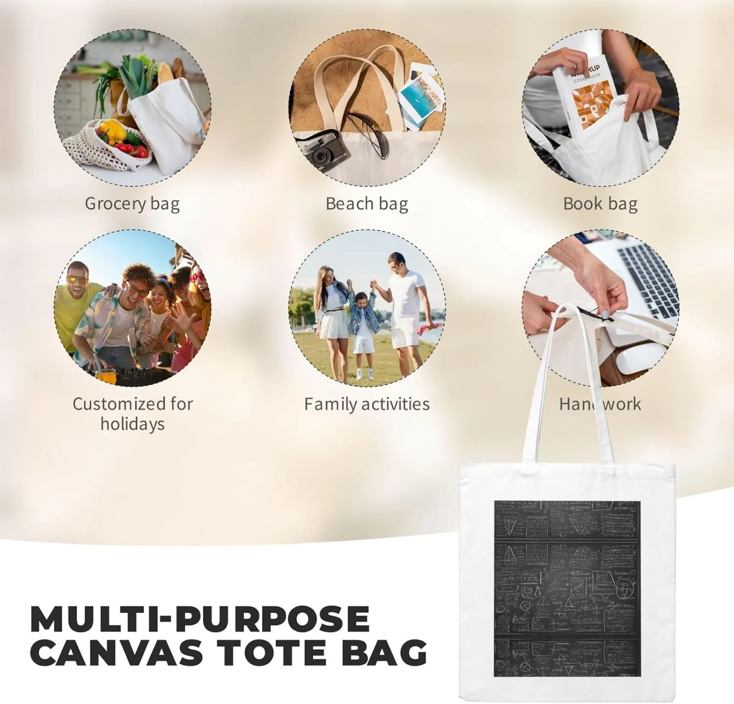 Physics Printing Print Canvas Shopping Bag Reusable Eco-Friendly Handbag With Large Capacity For Everyday Use