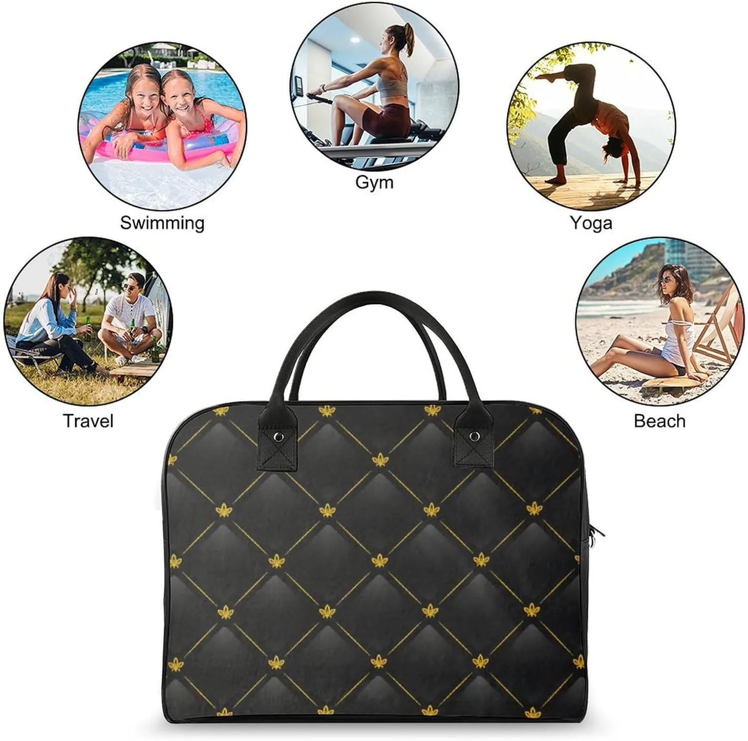 Pink Black Gray Argyle Fashionable Large Capacity Travel Handbag Unisex