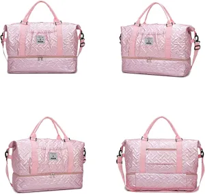 Pink Portable Travel Bag with Dry and Wet Separation, Sports Fitness Shoulder Bag with Shoe Compartment and Lightweight Single Strap Storage Pouch