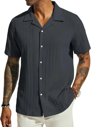 PJ PAUL JONES Men's Casual Button Down Shirts - Short Sleeve Summer Textured Beach Wrinkle-Free Shirts