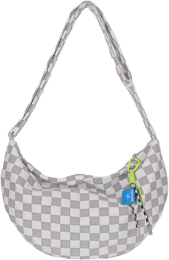 Plaid Crossbody Bag Fashion Half Moon Women Messenger Bag Casual Portable Simple Large Capacity for Weekend Vacation
