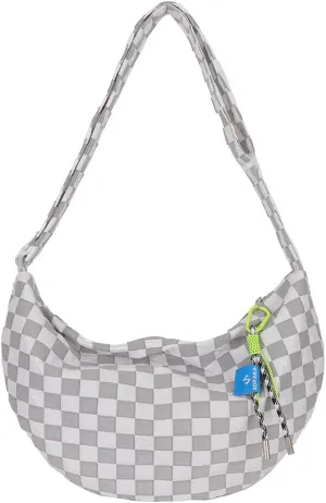 Plaid Crossbody Bag Fashion Half Moon Women Messenger Bag Casual Portable Simple Large Capacity for Weekend Vacation