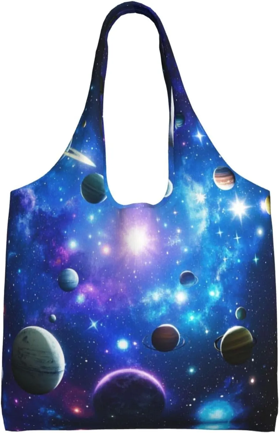 Planets Stars and Milky Way Galaxy Print Ladies' Single Shoulder Canvas Handbag,Sturdy Cotton Handbag With Patterned Shoulder Bag