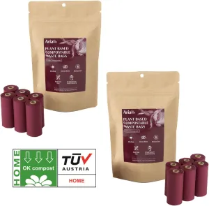 Plant based Compostable Pet Waste Bags - 120 Bags - OK COMPOST HOME Certified - Pomegranate Color - Ultra-thick, Leakproof, Minimize Odors, Eco-friendly - Unique "Stay Fresh" Packaging