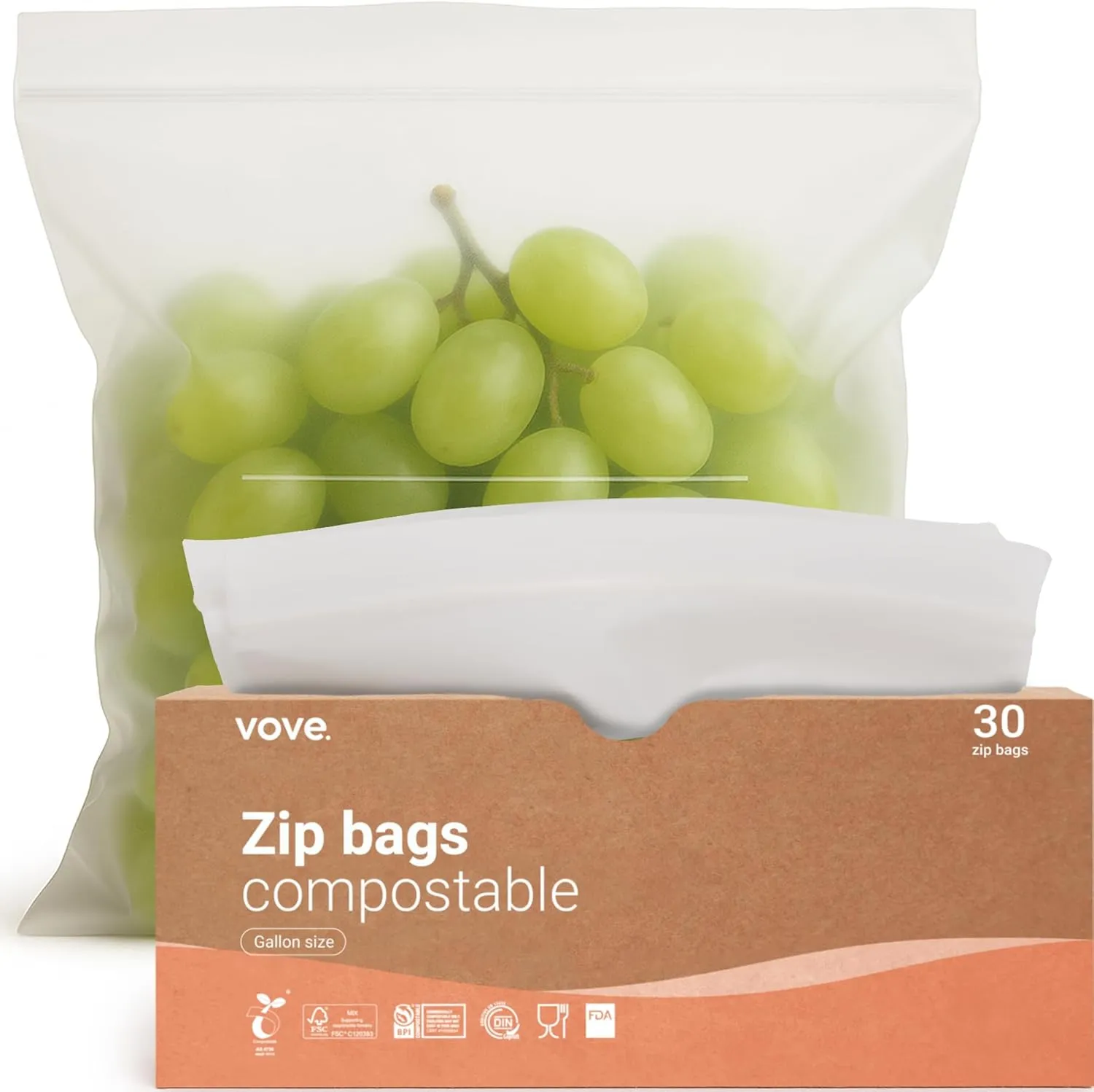 Plant-Based Gallon size Resealable Zip Bags | Resealable, Bio and Eco-Friendly | Zip Freezer Bags | Sandwich, Snacks and Vegetable bags | Plastic alternative | 30 bags