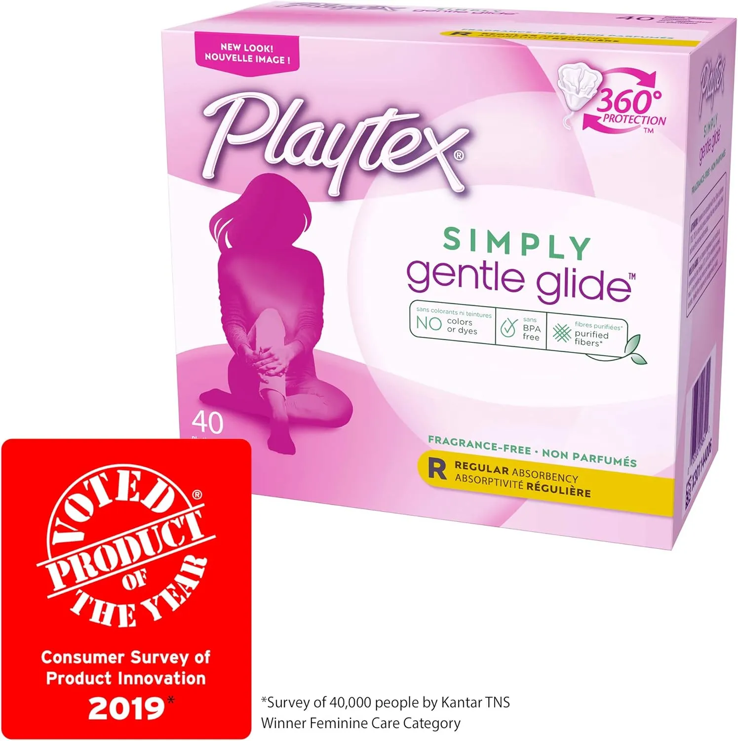 Playtex Simply Gentle Glide Tampons, Regular Absorbency, Fragrance-Free - 120ct (3 Packs of 40ct)
