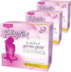 Playtex Simply Gentle Glide Tampons, Regular Absorbency, Fragrance-Free - 120ct (3 Packs of 40ct)