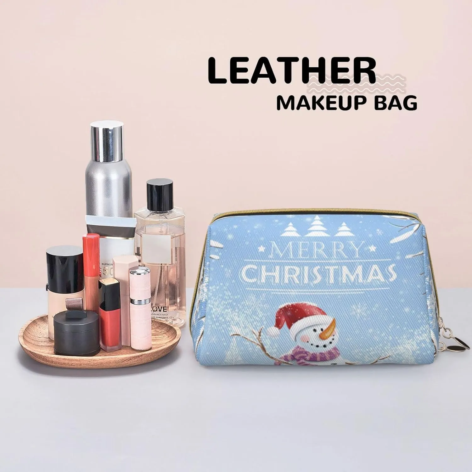 plume Waterproof leather cosmetic bag,Natal Bird Skin Print,large capacity and easy to care for carefor storing cosmetics, toiletries, makeup brushes,Brown