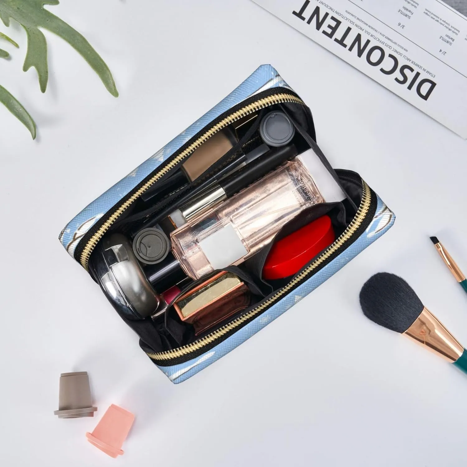 plume Waterproof leather cosmetic bag,Natal Bird Skin Print,large capacity and easy to care for carefor storing cosmetics, toiletries, makeup brushes,Brown