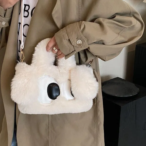 Plush Cute Big Eyes Puppy Oblique Crossbody Bags