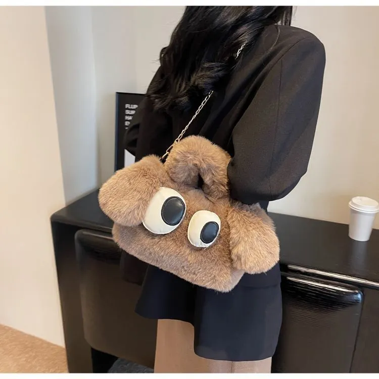 Plush Cute Big Eyes Puppy Oblique Crossbody Bags