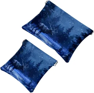 Pocket Cosmetic Bag Squeeze Top, Caribou Tree Forest Night Waterproof Travel Makeup Bag for Purse, Portable Mini Makeup Pouch No Zipper for Women