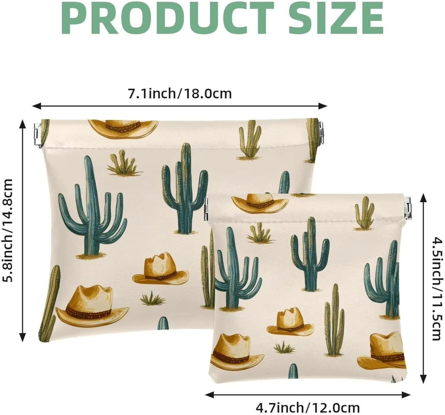 Pocket Cosmetic Bag Squeeze Top, Western Themed Cactus Cowboy Pattern Waterproof Travel Makeup Bag for Purse, Portable Mini Makeup Pouch No Zipper for Women